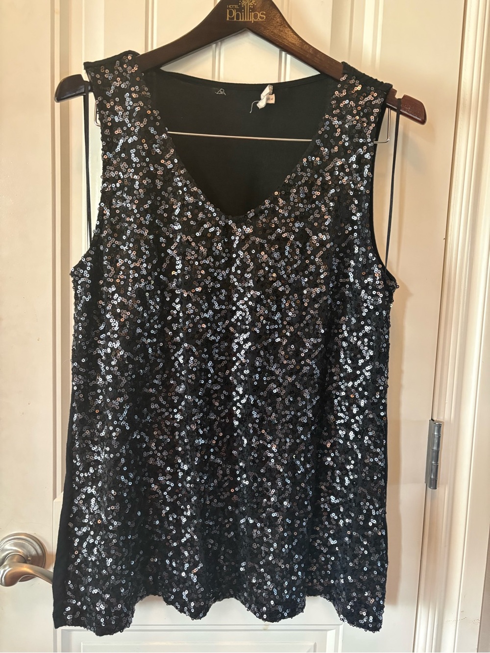 Pleione Black Sequin V-Neck Tank Top